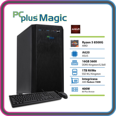 PCPLUS Magic Ryzen 5 8500G 16GB 1TB NVMe SSD tipkovnica miška namizni računalnik
