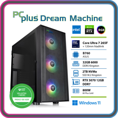 PCPLUS Dream Machine Ultra 7 265F 32GB SSD 2TB RTX 5070 12GB Windows 11 Home gaming namizni računalnik