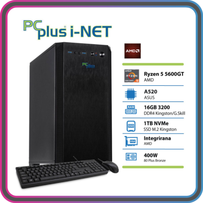 PCPLUS i-net Ryzen 5 5600GT 16GB 1TB NVMe SSD tipkovnica miška namizni računalnik