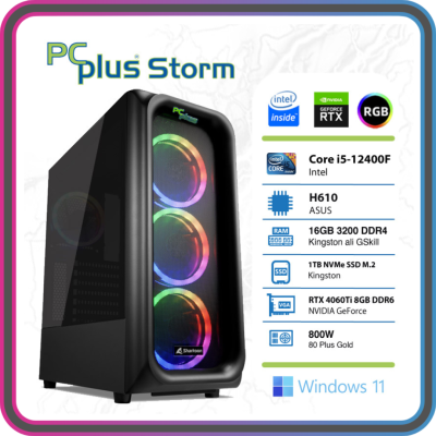 PCPLUS Storm i5-12400F 16GB 1TB SSD RTX 4060 Ti 8GB RGB Windows 11 Home gaming namizni računalnik