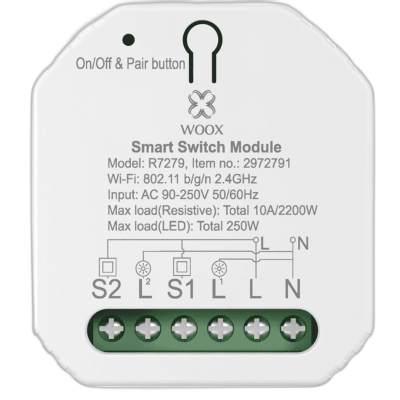 WOOX R7279 Smart WiFi vgradno 2-kanalno pametno stikalo