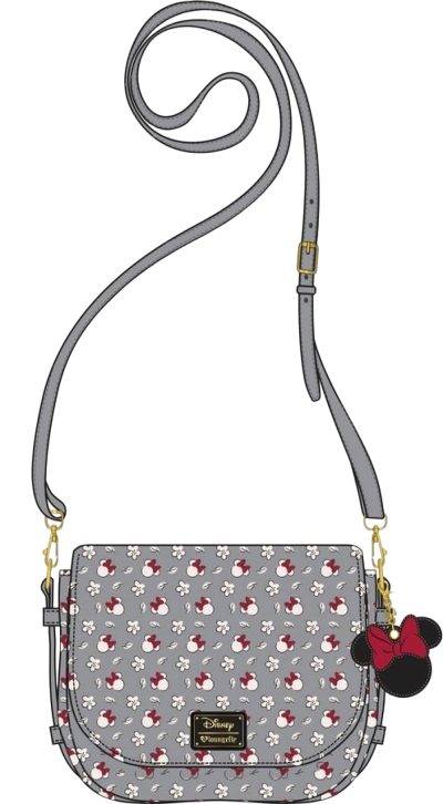 LOUNGEFLY DISNEY MINNIE SM GRAY AOP XBODY BAG