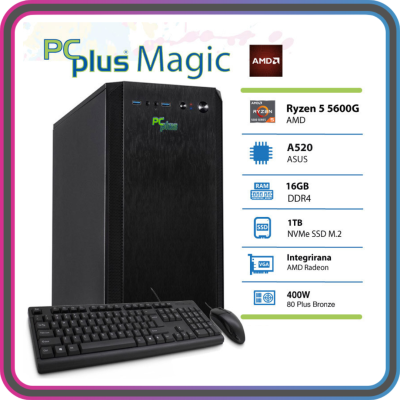 PCPLUS Magic AMD Ryzen 5 5600G 16GB 1TB NVMe SSD tipkovnica miška namizni računalnik