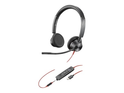 HP Poly Blackwire 3325 Stereo Microsoft Teams Certified USB-C Headset +3.5mm Plug +USB-C/A Adapter