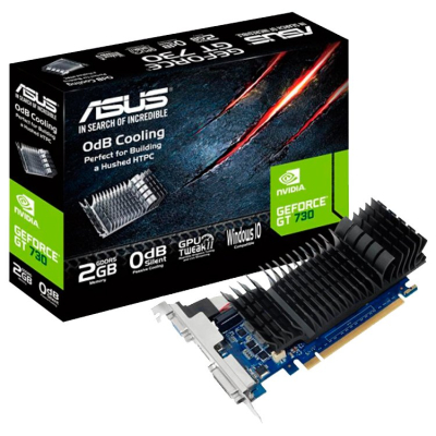 ASUS GeForce GT 730 2GB GDDR5 BRK VGA low-profile graphics card for silent HTPC build (with I/O port brackets), PCIe 2.0, 1xD-SUB, 1xDVI-D, 1xHDMI 1.4a