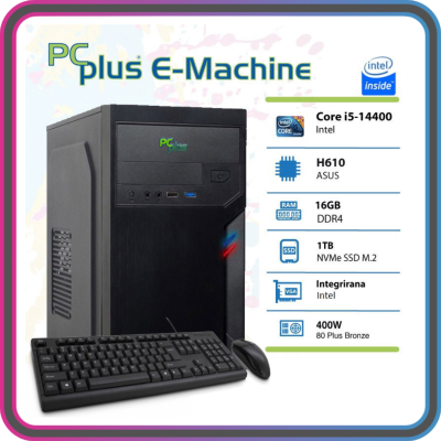 PCPLUS E-machine i5-14400 16GB 1TB NVMe SSD tipkovnica miška namizni računalnik