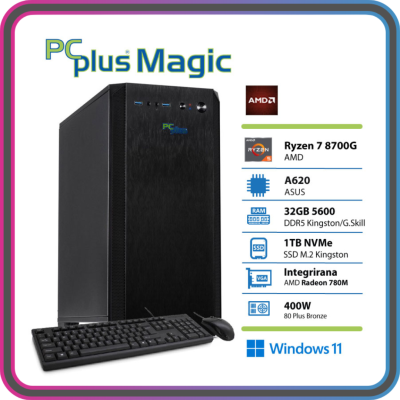 PCPLUS Magic Ryzen 7 8700G 32GB 1TB SSD Radeon 780M tipkovnica miška namizni računalnik