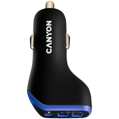 C-08, Univerzalni avtomobilski adapter s 3 USB priključki, vhod 12V-24V, izhod DC USB-A 5V/2.4A (maks.)   Type-C PD 18W, z inteligentnim IC, črna in vijolična z gumijasto prevleko, 713926,2 mm, 0,028 kg.