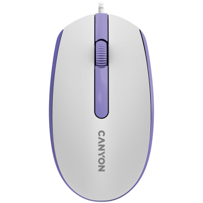 Canyon žična optična miška s 3 gumbi, DPI 1000, s 1,5 m USB kablom, belo-vijolična, 6511540mm, 0,1 kg.
