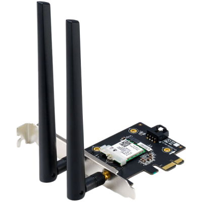 ASUS PCE-AXE5400 Tri-Band WiFi 6E (802.11ax), BT 5.2, 6GHz, 160MHz, OFDMA, WPA3, 2 zunanji anteni, PCIe mrežna kartica