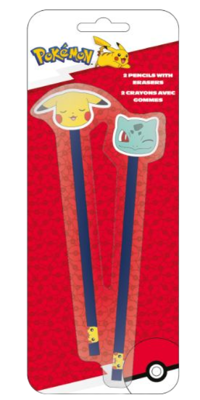 POKEMON - PIKACHU AND BULBASAUR - 2 svinčnika z radirko