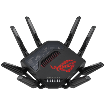 ASUS ROG Rapture GT-BE98 BE25000 Quad-Band WiFi 7 (802.11be) Gaming Usmerjevalnik, 320MHz bandwidth, 4096-QAM, dual 10G ports, backup WAN, Triple-level Game Acceleration, Mobile Game Mode, AURA RGB, AiMesh support, network security, advanced VPN