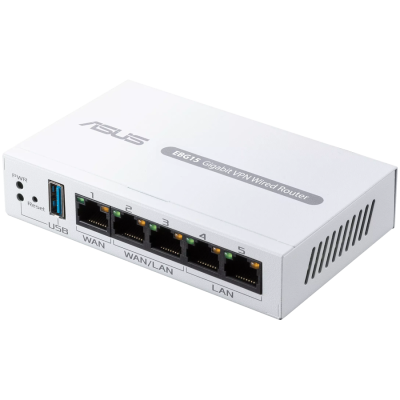 ASUS ExpertWiFi EBG15 Gigabit VPN 5 port žični usmerjevalnik, Up to 3 WAN ethernet ports   1 USB WAN, IPS intrusion prevention, Layer 7 firewall, Commercial-grade network security, Easy centralized management ExpertWiFi app