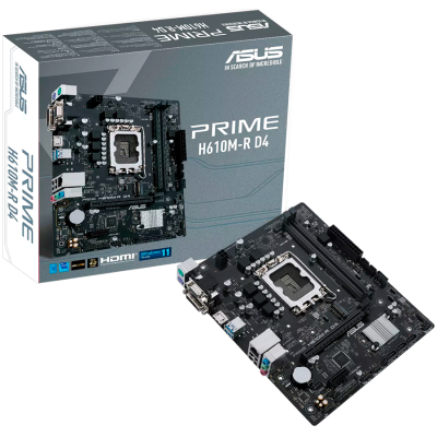 ASUS PRIME H610M-R D4-SI LGA1700 mATX matična plošča - Intel H610 2xDIMM DDR4 1xM.2 4xSATA PCIe 4.0 1Gb Ethernet 1xD-SUB 1x DVI-D 1xHDMI with COM, LPT and TPM header