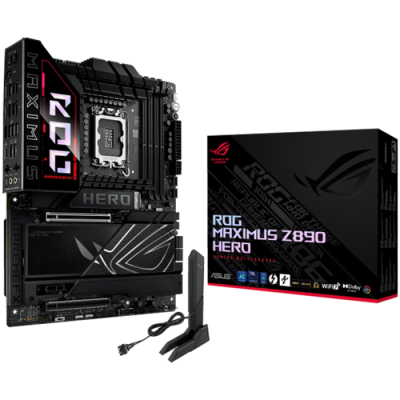ASUS ROG MAXIMUS Z890 HERO LGA1851 ATX osnovna plošča - Intel Z890, 4xDDR5, 6xM.2, 1xSlimSAS, 4xSATA,5Gb+2.5Gb LAN, WiFi 7, BT, 1xHDMI, 2xTB4 porta (USB Type-C), Aura Sync