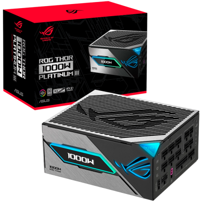 ASUS ROG Thor 1000W Platinum III modularni napajalnik, ATX 3.1 kompatibilen, PCIe Gen 5.1, 80 PLUS Platinum, 10 let garancije