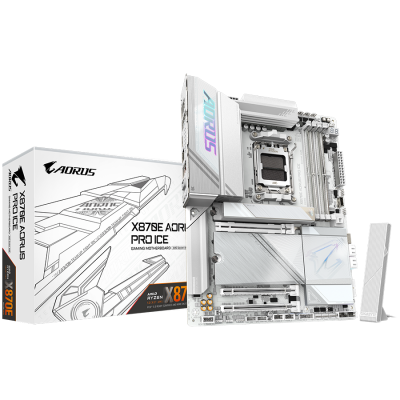 GIGABYTE X870E AORUS PRO ICE WIFI7 AM5 ATX osnovna plošča - AMD X870E, 4xDDR5, 4xM.2, 4xSATA, 2.5Gb LAN, WiFi 7, BT, 1xHDMI, 2xUSB4 Type-C