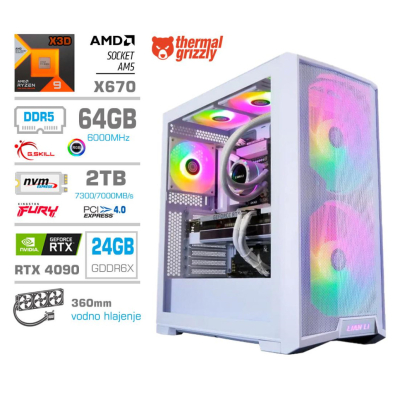 Računalnik MEGA TWR S10 R9-7900X3D/RTX4090/64GB-DDR5/2TB-4.0/1000W/Brez OS/bela RGB