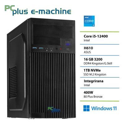 PCPLUS e-machine i5-12400 16GB 1TB SSD Windows 11 Home namizni računalnik