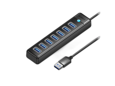 USB hub s 7 vhodi, USB 3.0, 1m, črn, ORICO PW7U-U3