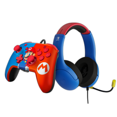 PDP NINTENDO SWITCH ŽIČNE AIRLITE SLUŠALKE & REMATCH KONTROLER - MARIO BUNDLE