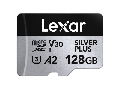 Spominska kartica Lexar Professional SILVER Plus, micro SDXC, 128GB, U3, V30, A2, UHS-I, z adapterjem