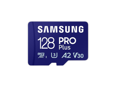 Spominska kartica Samsung PRO Plus micro SDXC, 128GB, 180MB/s, U3, V30, A2, UHS-I, z SD adapterjem