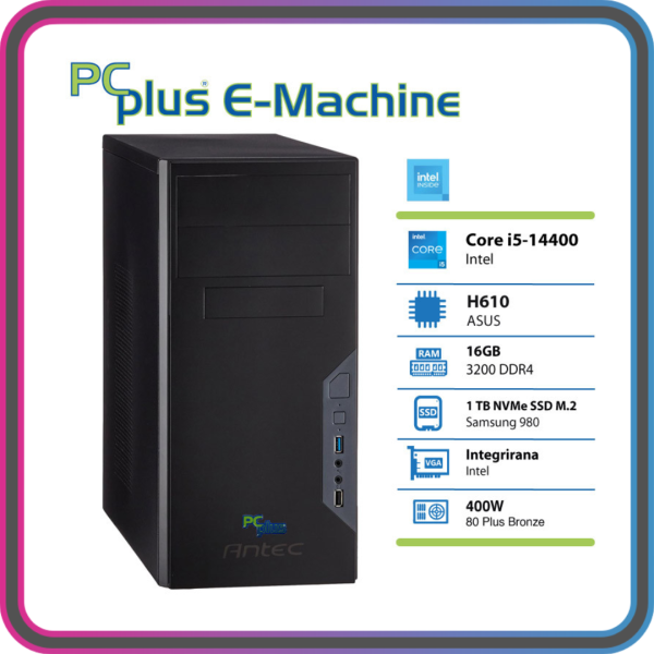 PCPLUS E-machine i5-14400 16GB 1TB NVMe SSD Windows 11 Pro namizni računalnik