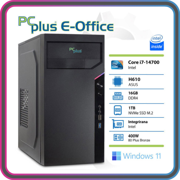PCPLUS e-Office i7-14700 16GB 1TB NVMe SSD Windows 11 Home namizni računalnik