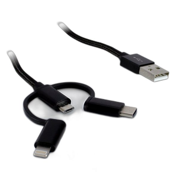 INTER-TECH USB2.0 na mUSB/USB-C/Lightning 1m črn kabel