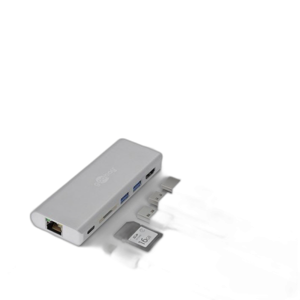 GOOBAY USB-C / RJ45 + HDMI + 2xUSB 3.0 + USB-C + SD srebrn dock priklopna postaja