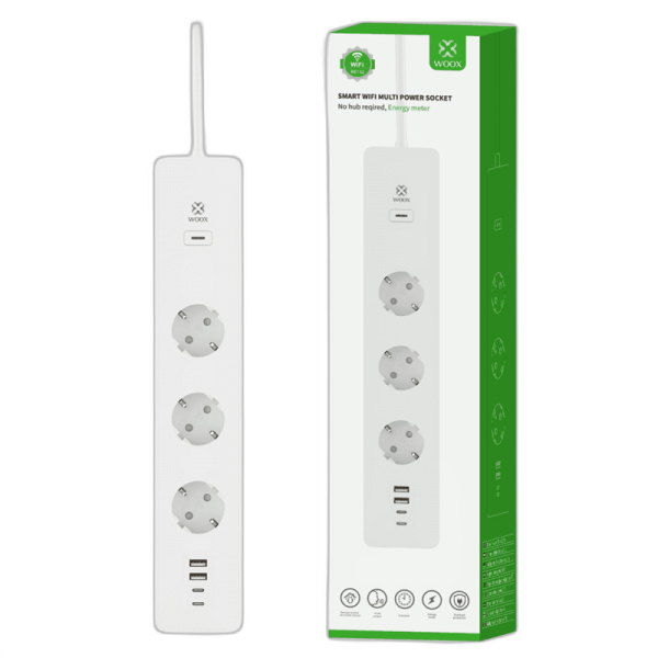 WOOX R6132 Smart WiFi pametni podaljšek s 3x Schuko 2x USB2.0 2x USB-C vtičnicami razdelilec