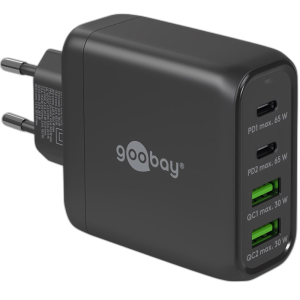 GOOBAY 2x USB-C + 2x USB-A 5V 68W črn hitri polnilec