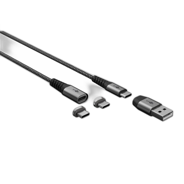 GOOBAY 2v1 USB-C na USB-A/USB-C 1m 60W tekstil Magnetic adapter polnilni kabel