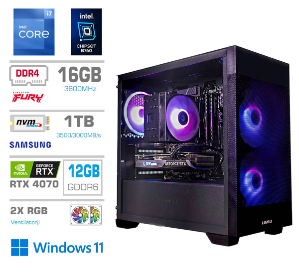 Računalnik PCX Exton i7 12700F/16GB/1TB/RTX4070/RGB/W11H