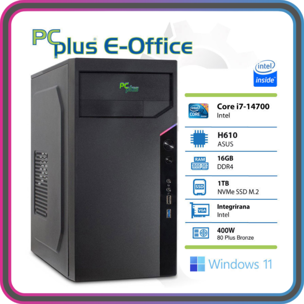 PCPLUS e-Office i7-14700 16GB 1TB NVMe SSD Windows 11 Pro namizni računalnik