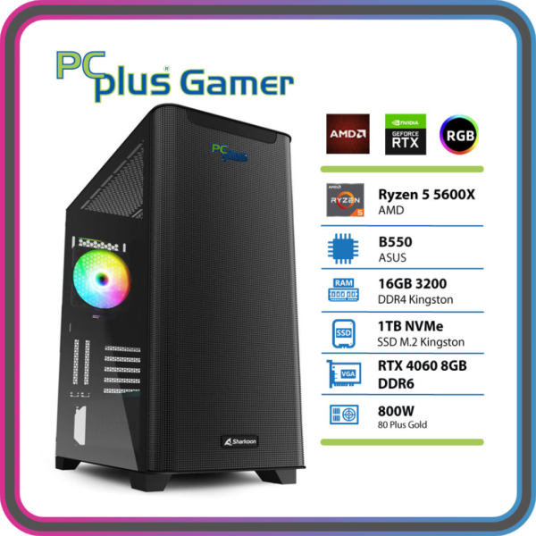 PCPLUS Gamer Ryzen 5 5600X 16GB 1TB SSD RTX 4060 8GB gaming namizni računalnik