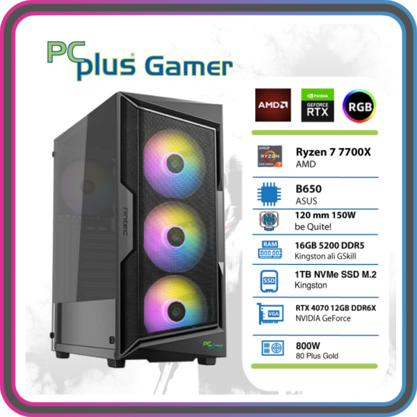 PCPLUS Gamer Ryzen 7 7700X 16GB 1TB SSD  RTX 4070 12GB RGB gaming namizni računalnik