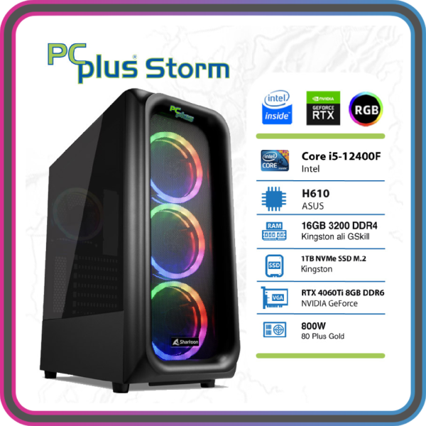 PCPLUS Storm i5-12400F 16GB 1TB SSD RTX 4060 Ti 8GB RGB gaming namizni računalnik