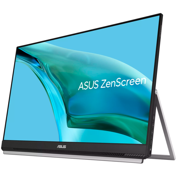 ASUS ZenScreen MB249C Prenosni monitor – 24'' (23,8'' vidno), FHD (1920 x 1080), brezokvirni zaslon, IPS tehnologija, proti bleščanju, USB-C, zvočniki, ročaj/oblikovanje z oporo za nogo, C-sponka, obešalna zanka, zelena trajnostnost