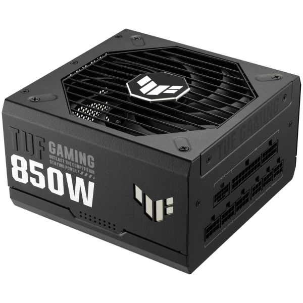 ASUS TUF Gaming 850W 80 Plus Gold napajalnik, združljiv z ATX 3.0, popolnoma modularni etsirani kabli, vojaški certifikat, zasnova ventilatorja Axial-tech, dvojna ležaja krogličnih ventilatorjev, zaščitna prevleka PCB, garancija 10 let.