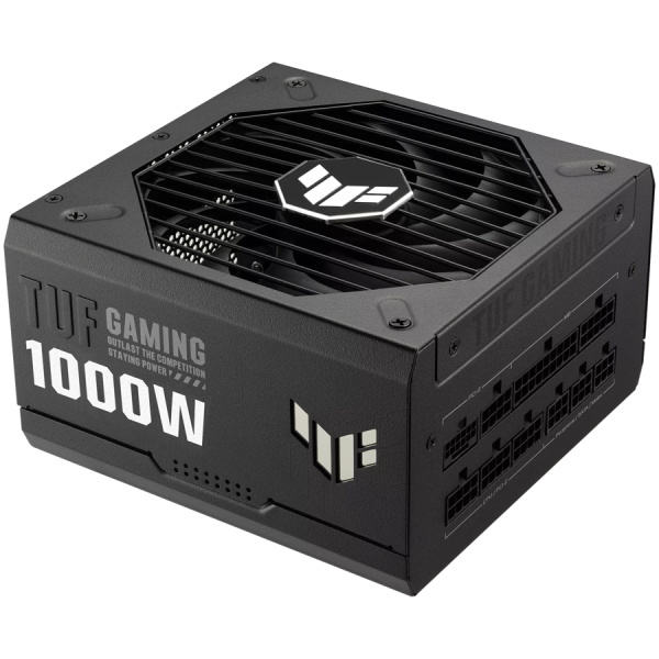 ASUS TUF Gaming 1000W 80 Plus Gold napajalnik, združljiv z ATX 3.0, popolnoma modularni etsirani kabli, vojaški certifikat, zasnova ventilatorja Axial-tech, dvojna ležaja krogličnih ventilatorjev, zaščitna prevleka PCB, garancija 10 let.