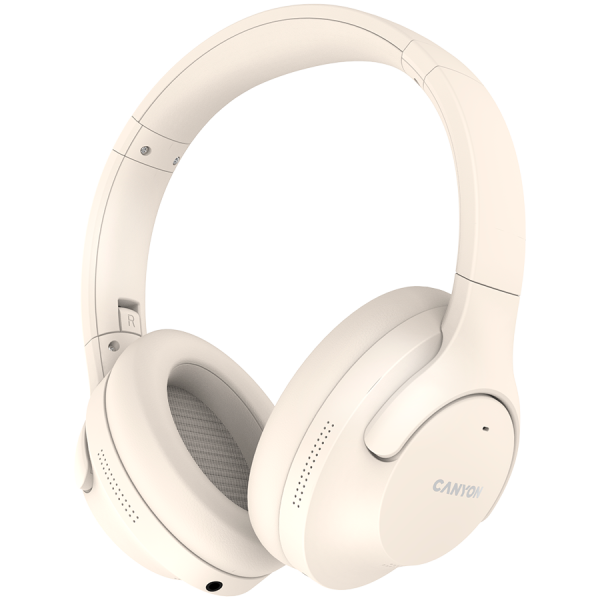 CANYON OnRiff 10, Canyonski Bluetooth slušalke, s mikrofonom, s funkcijo aktivnega odpravljanja hrupa, BT V5.3 AC7006, baterija 300mAh, priključek za polnjenje Type-C, material PU, velikost: 17520084mm, polnilni kabel 80cm in avdio kabel 150cm, bež barva,