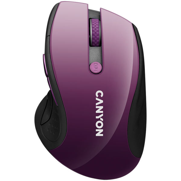 CANYON MW-01, brezžična miška z 2,4 GHz in 6 gumbi, optično sledenje - modra LED, DPI 1000/1200/1600, vijolična