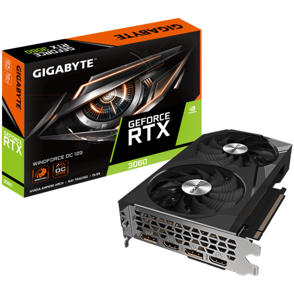 GIGABYTE GeForce RTX 3060 WINDFORCE OC 12G GDDR6 grafična kartica, PCIe 4.0, 2xHDMI 2.1, 2xDisplayPort 1.4a