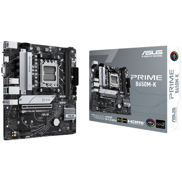 ASUS PRIME B650M-K AM5 mATX osnovna plošča - AMD B650, 2xDDR5, 2xM.2, 4xSATA, 2.5Gb LAN, 1xD-SUB(VGA), 1xHDMI, Aura Sync