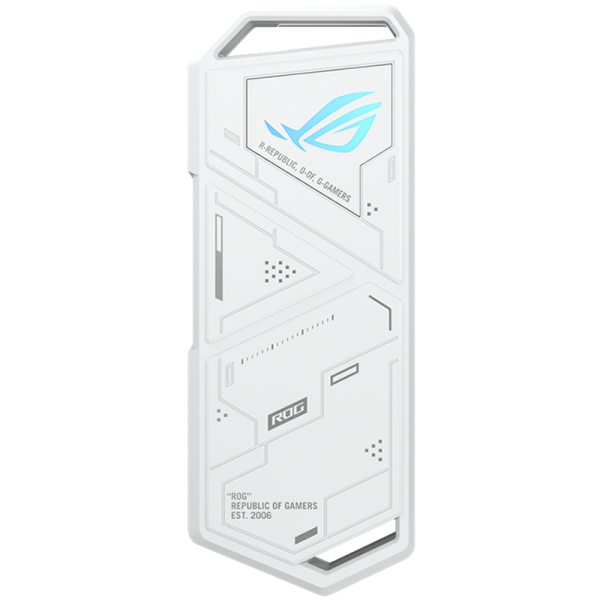 ASUS ROG Strix Arion White M.2 NVMe SSD zunanje ohišje - USB 3.2 Gen 2x1 Type-C (10 Gbps), priložen kabel USB-C in USB-A, podpora za 2230/2242/2260/2280, Aura Sync, bel