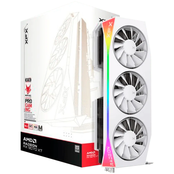 XFX Mercury AMD Radeon RX 9070 XT OC White Magnetic Air Edition RGB 16GB GDDR6 grafična kartica, PCIe 5.0, 1xHDMI 2.1, 3xDisplayPort 2.1