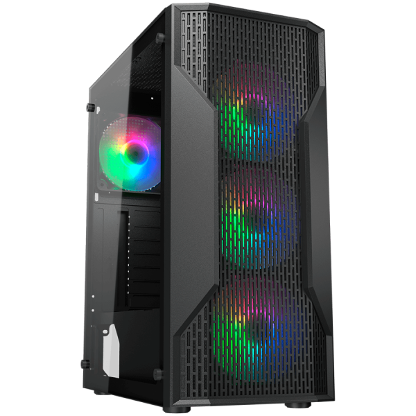 Računalniško ohišje COUGAR MX110 RGB, ATX, 3x120mm RGB ventilator spredaj, 1x120mm RGB ventilator zadaj, črno