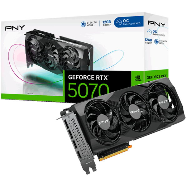PNY GeForce RTX 5070 12GB Overclocked Triple Fan DLSS4 grafična kartica, PCIe 5.0, 1xHDMI 2.1b, 3xDisplayPort 2.1b